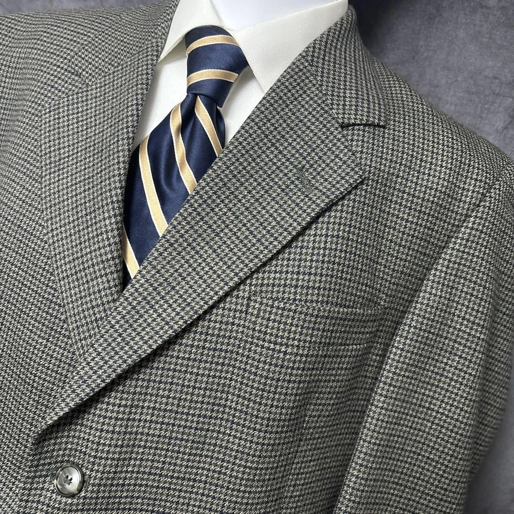 Vintage John Weitz Sport Coat 42L Green Check Wool Tweed Blazer Jacket 3Btn 42R